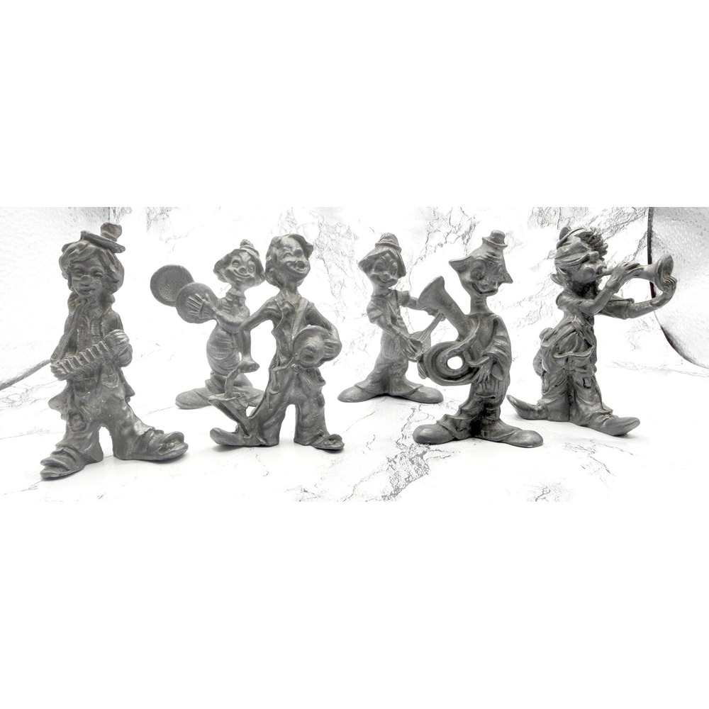 Vintage Pewter Clown Band Figurines Set of 6 Musician Miniatures